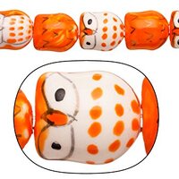Porcelain Beads Night Watch owl Orange and White 14x16mm 12pcs/String