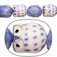 www.Beadingsupplys.com Porcelain Beads night watch owl blue white 14x16mm 12pcs/string
