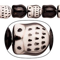 Porcelain Beads Night Watch owl Black and White 14x16mm 12pcs/String