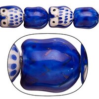 Porcelain Beads Night Watch owl Royal Blue and White 14x16mm 12pcs