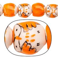Porcelain Beads Night Watch owl Orange and White 15x16mm 13pcs/String