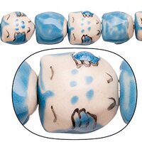 Porcelain Beads Sleepy owl Blue and White 15x16mm 13pcs/String