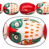 Porcelain Beads owl red and White 17x21mm 9pcs/String