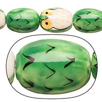 Porcelain Beads owl Green and White 17x21mm 9pcs/String