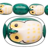 Porcelain Beads owl Cadmium Green and White 17x21mm 9pcs/String