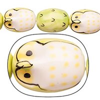 Porcelain Beads owl Light Green and White 17x21mm 9pcs/String