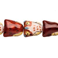 Porcelain Beads owl Maroon and White 17.5x21mm 10pcs/String