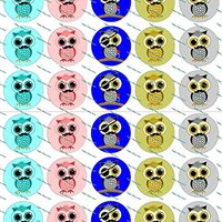 30 Precut Images Cute Owls with Mustaches Set 1