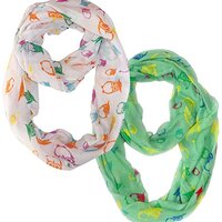 Peach Couture Beautiful Vintage Owl Print Infinity Loop Scarf in 2 pack (White and Tan)