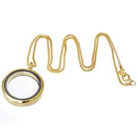 RUBYCA Living Memory Floating Charm Round Glass Locket Pendant Necklace 20 Inches 1pcs Gold Color