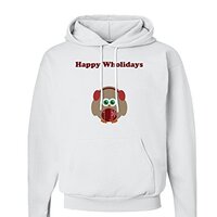 TooLoud Happy Wholidays Winter Owl With Earmuffs Hoodie Sweatshirt White - 2XL
