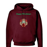 TooLoud Happy Wholidays Winter Owl With Earmuffs Dark Hoodie Sweatshirt Maroon - 2XL