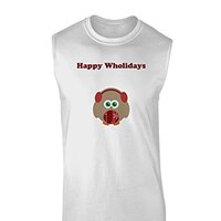 Happy Wholidays Winter Owl with Earmuffs Muscle Shirt - White - 2XL