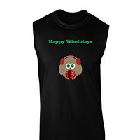 Happy Wholidays Winter Owl with Earmuffs Dark Muscle Shirt - Black - 2XL