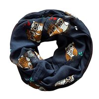 Lina & Lily Owl Heart Print Women's Infinity Scarf Lightweight (Navy Blue)