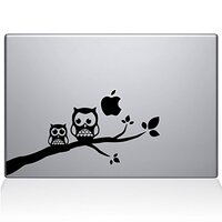 The Decal Guru Two Owls on a Branch Decal Vinyl Sticker, 13" MacBook Air, Black (2353-MAC-13A-B