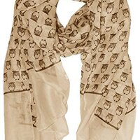 Peach Couture Lightweight Soft Animal Owl Printed Scarf Shawl Tan