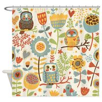 CafePress Flowers and Owls Decorative Fabric Shower Curtain