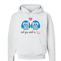 TooLoud Owl You Need Is Love - Blue Owls Hoodie Sweatshirt White - 2XL