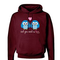 TooLoud Owl You Need Is Love - Blue Owls Dark Hoodie Sweatshirt Maroon - 2XL