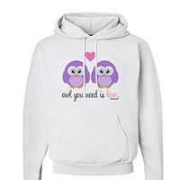 TOOLOUD Owl You Need Is Love - Purple Owls Hoodie Sweatshirt White - Large