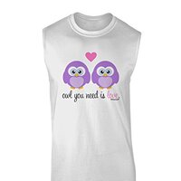 TOOLOUD Owl You Need is Love - Purple Owls Muscle Shirt - White - 2XL