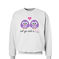 TOOLOUD Owl You Need is Love - Purple Owls Sweatshirt - White - XL