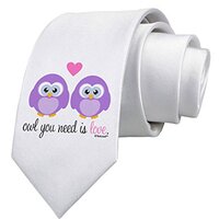 TooLoud Owl You Need Is Love - Purple Owls Printed White Neck Tie