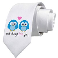 TooLoud Owl Always Love You - Blue Owls Printed White Neck Tie