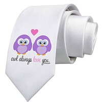 TooLoud Owl Always Love You - Purple Owls Printed White Neck Tie