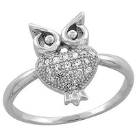 Sterling Silver Cubic Zirconia Dainty Owl Ring Micro Pave 1/2 inch Long, Size 5