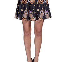 CowCow Womens Black Halloween Cartoon Owls Pumpkins Skater Skirt, Black - S