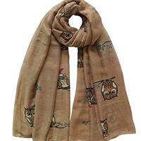 Lina & Lily Owl Print Women's Scarf Shawl Wrap Lightweight (Light Brown)