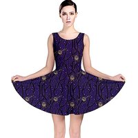 Womens Soft Fit and Flared Dress Blue Pattern Owls in The Night Forest Large Skater Dress