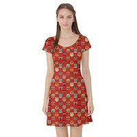 CowCow Women's Medium Dress Owls Pattern Short Sleeve Skater Dress Brown