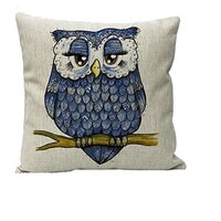 Amybria Cotton Linen Throw Pillow Case Owl Sofa Cushion Cover Home Bed Decor Blue