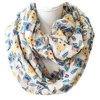 aesthetinc Owl Print Infinity Loop Scarf Wrap 38"x 35" Ivory Color