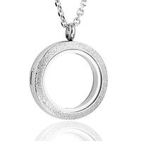 Zysta Silver Round Locket Pendant Necklace 30mm Glossy Stainless Steel Clear Glass Living Memory Flo