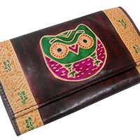Colorful Owl Design Genuine 100% Pure leather Embossed Shantiniketan Hand Purse