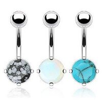 Pierced Owl Set of 3 14GA 316L Surgical Steel Semi Precious Stone Belly Button Rings, Includes Opali