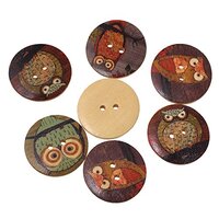 HOUSWEETY 50PCs Wooden Buttons Owl Cartoon Pattern Fashion 2-Hole Sewing Scrapbook DIY