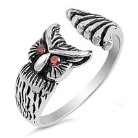 Owl Oxidized Simulated Garnet Fashion Open Ring New 925 Sterling Silver Band Size 8