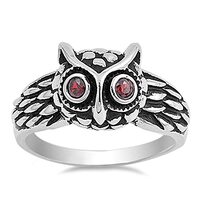 Oxidized Owl Simulated Garnet Eyes Fashion Ring New 925 Sterling Silver Band Size 10