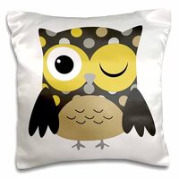 3dRose Cute Yellow Polka Dot Owl - Pillow Case, 16 by 16-inch (pc_61009_1)