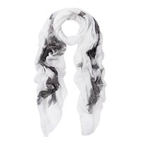 Premium Elegant Night Owl Frayed End Scarf Wrap, Off White