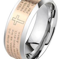 Artisan Owl Lord's Prayer Beveled Edge Rose Gold Tone Stainless Steel Ring (5)