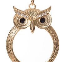 Owl 4x Magnifier Magnifying Glass Pendant Necklace, 30" (Gold Tone)