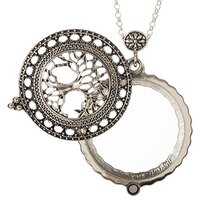 Artisan Owl Tree of Life 4x Magnifier Magnifying Glass Sliding Top Magnet Pendant Necklace (Silver T