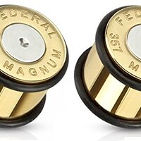 Pierced Owl Bullet 357 Magnum Gold Tone Large .357 Bullet Shell Ear Plugs with O-rings, Sold as a Pa