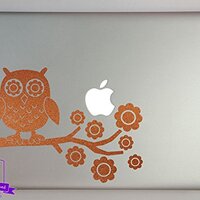 Owl on Tree Branch Vinyl Decal Sized to Fit A 11" Laptop - Copper Metallic